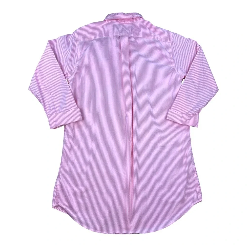 Lauren Ralph Lauren Pink White Stripe Sleep Shirt Button Front Cotton M Preppy